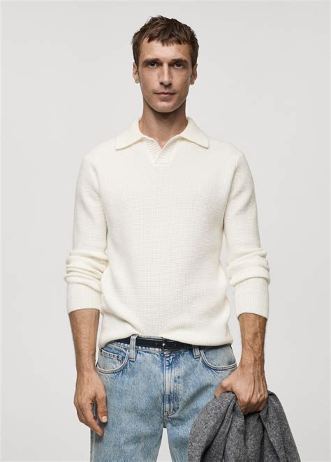 Knitted structured check polo sweater - Men | MANGO Philippines