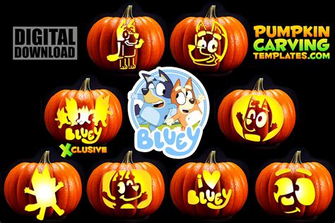 BLUEY DOG CARTOON BUNDLE PUMPKIN CARVING TEMPLATE DIGITAL DOWNLOAD ...
