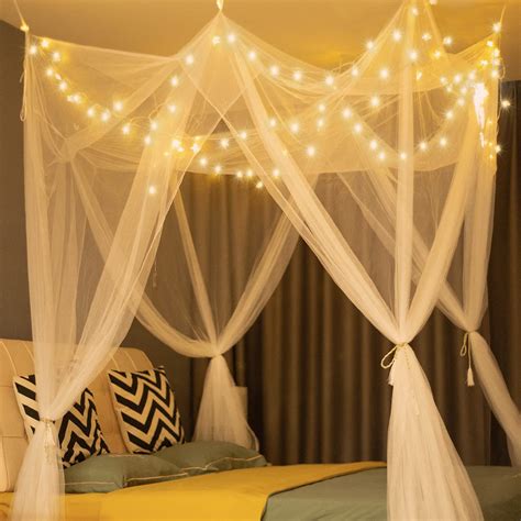 Buy Obrecis White Bed Canopy with Lights for Girls Bedroom Decor, 8 ...