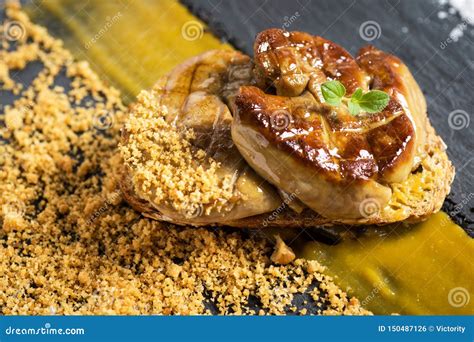 Fried Goose Liver. Foie Gras with Mango Puree Stock Photo - Image of ...