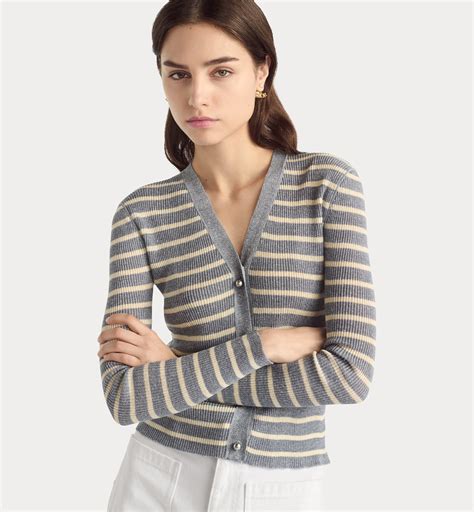 Dioriviera Cardigan Denim Blue and White D-Stripes Linen and Silk ...