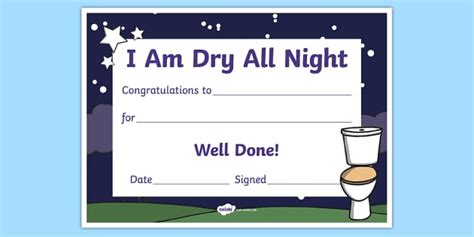 I Stayed Dry All Night Potty and Toilet Training Certificate