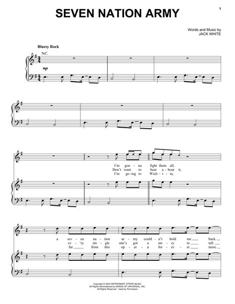 Seven Nation Army by The White Stripes Sheet Music for Piano, Vocal ...