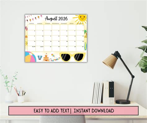 Buy EDITABLE August 2026 Calendar, Printable Fillable Monthly Planner ...