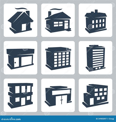 Vector buildings icons set stock vector. Illustration of shop - 34985897