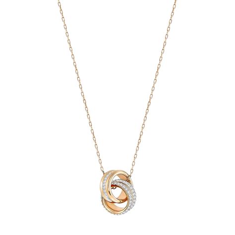 Swarovski Hyperbola pendant, Pavé, Intertwined circles, White, Rose ...