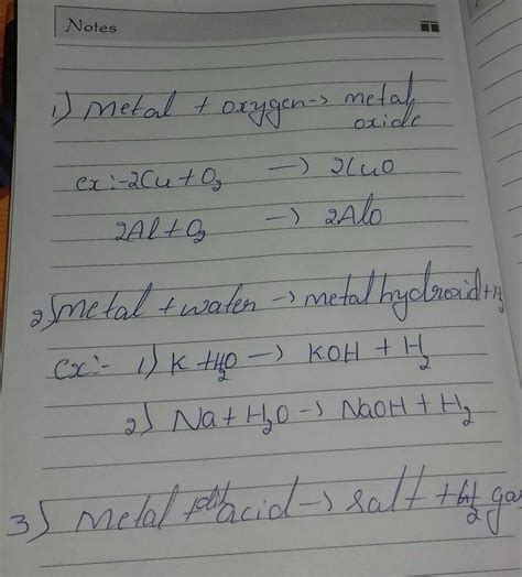 With the help of examples,explain how metals react with oxygen,water ...