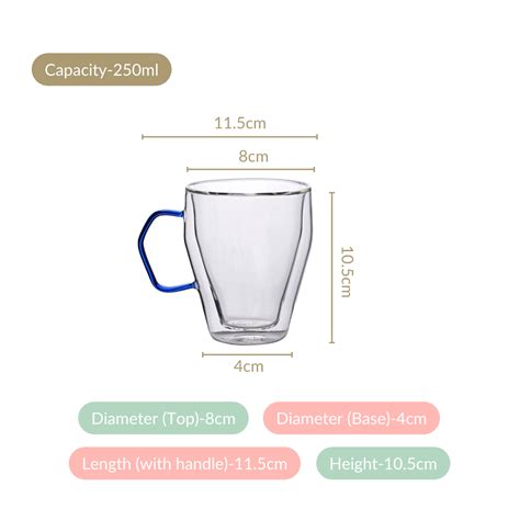 Set Of 2 Borosilicate Glass Cups With Blue Handle 250ml Online ...