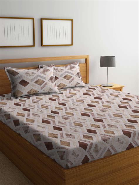 Klotthe Multicolor Geometric 400 TC Pure Cotton Fitted Double Bedsheet ...