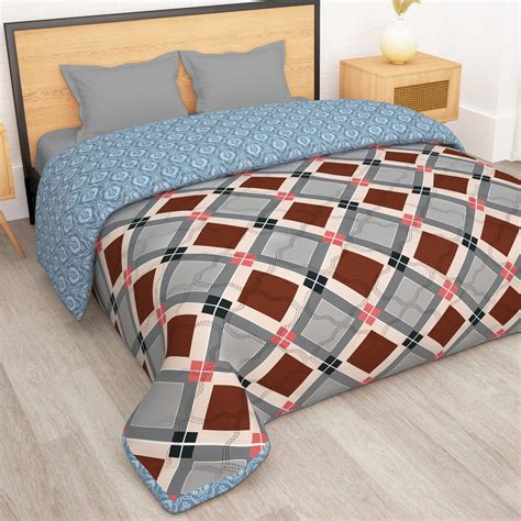 180 GSM Beige & Grey Abstract Microfiber Fusion Reversible Double Comf ...
