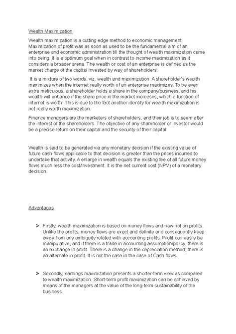 Wealth Maximization - Wealth Maximization Wealth maximization is a ...