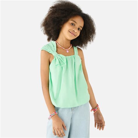 Buy Juniors Solid Sleeveless Top with Bow Applique and Square Neck from ...