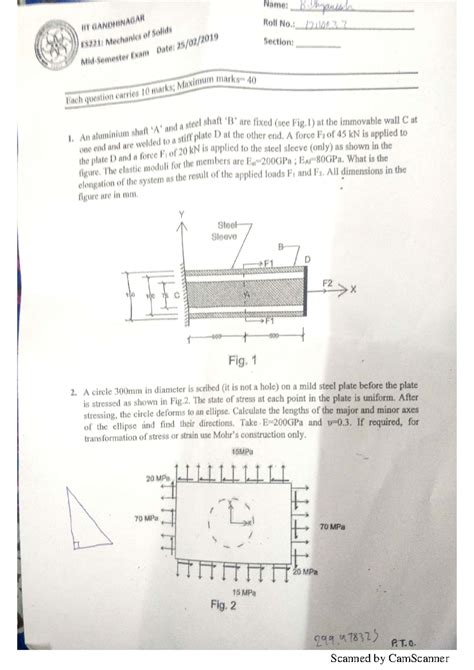 Exam 1 April 2019, questions - Mechanics of Solids - Scanned by ...