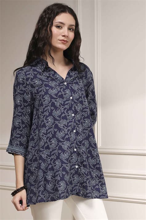 Buy Blue Printed Relaxed Fit Shirt Online at Biba India