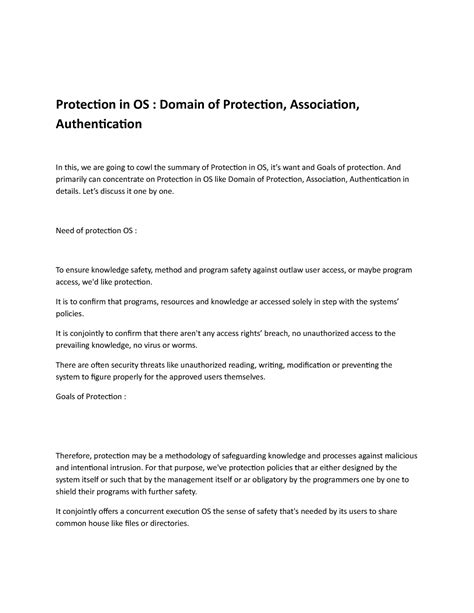 Protection in OS Domain of Protection, Association, Authentication ...