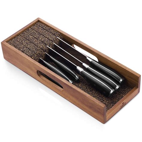 Amazon.com: Enoking Knife Drawer Organizer Insert, In Drawer Knife Block, Acacia Wood Knife ...