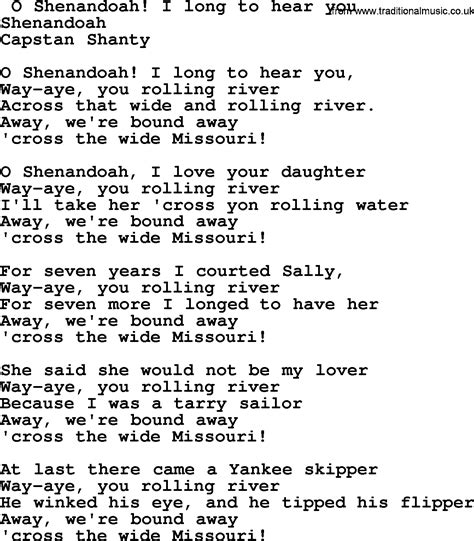 Shenandoah Original Lyrics at Virginia Morgan blog