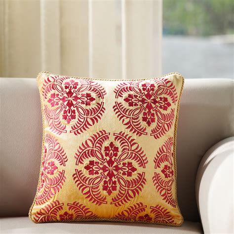 Shop Yellow Embroidered Cushion Cover with Satin Twisted Dori - at Best ...