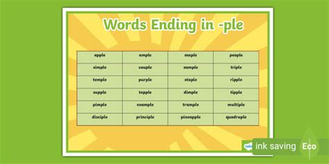 Words Ending in -ple Word Mat (creat de profesori) - Twinkl