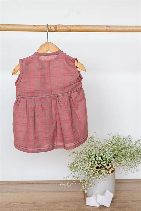 Big brown bear hug girls jhabla in warm sand and pink handwoven cotton ...