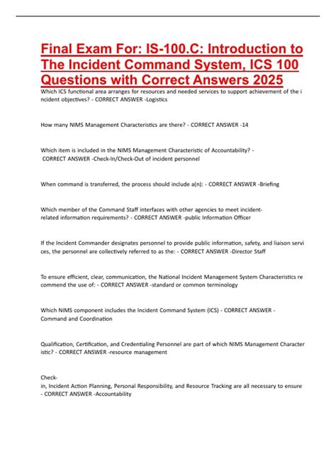 Final Exam For IS-100.C Introduction to The Incident Command System ...