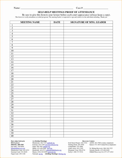 Aa Attendance Sheet Printable - Printable Free Templates