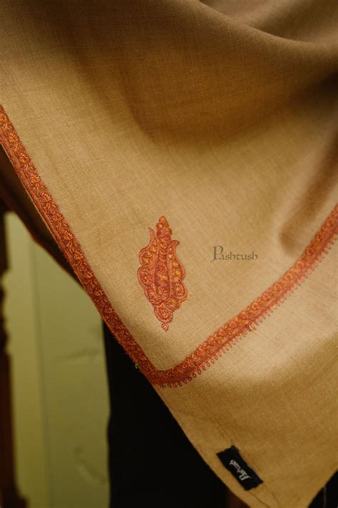 Pashtush Mens Fine Wool Shawl, Kashmiri Border Embroidery, Kingri Desi ...