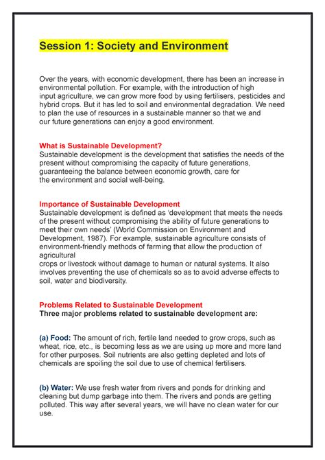 Class 10 notes of green skills - Session 1: Society and Environment ...