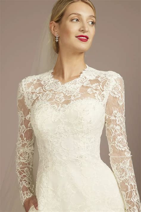 Allover Lace Long Sleeve Mock Neck Wedding Dress | David's Bridal