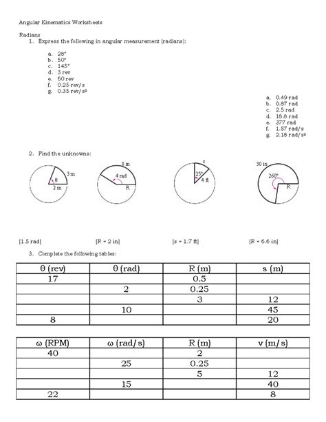 Rotation Kinematics Worksheets 2014 - Angular Kinematics Worksheets ...