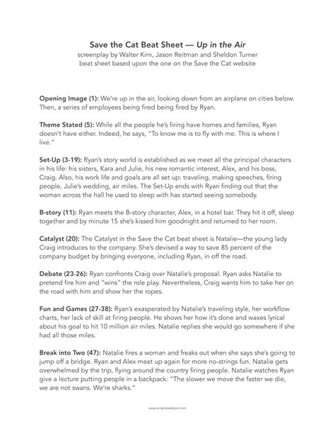 Save The Cat Beat Sheet Template | AT A GLANCE