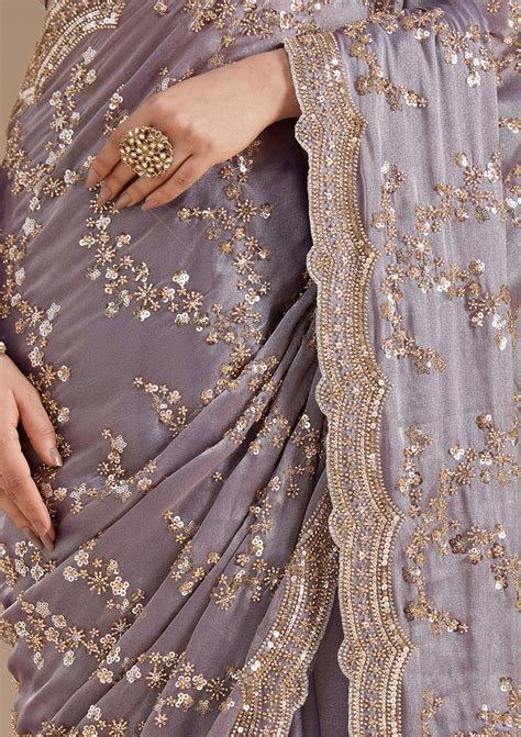 Buy Violet Cutdana Tissue Saree - Koskii