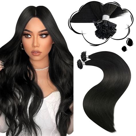 Amazon.com : Moresoo U Tip Hair Extensions Black Human Hair Extensions ...