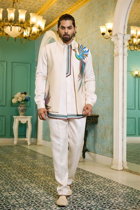 Party Wear Indo Western – Ivory Peacock Glory Indo Western for Men ...
