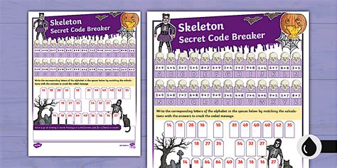 Skeleton-Themed Multiplication Code Breaker (teacher made)