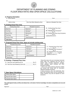 Floor Area Ratio and Open Space Calculations Form - Blank Fillable ...