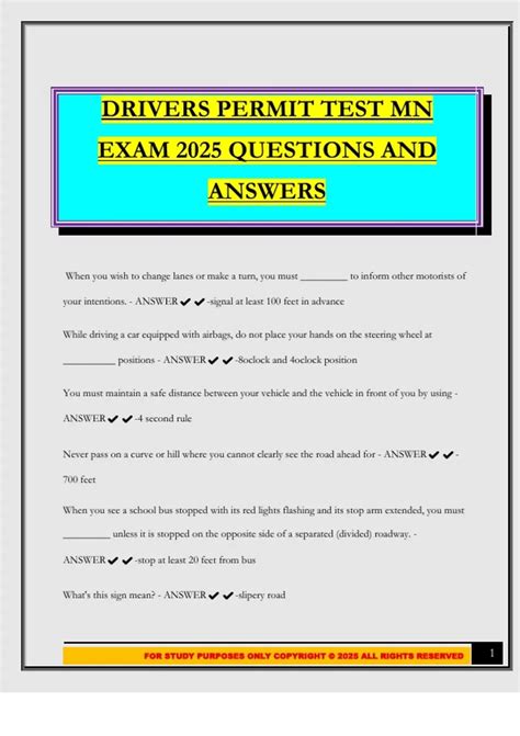 DRIVERS PERMIT TEST MN EXAM 2025 QUESTIONS AND ANSWERS - Drivers ed ...