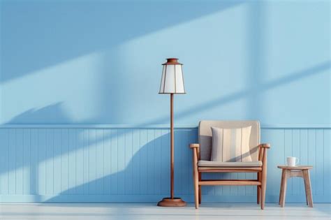 A wooden console table near a window in empty room with wallmounted in ...