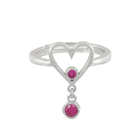 Sterling Silver Pink CZ Heart Drop Ring – VOYLLA