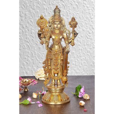 Brass Vishnu Standing on Base Idol – ArtyCraftz