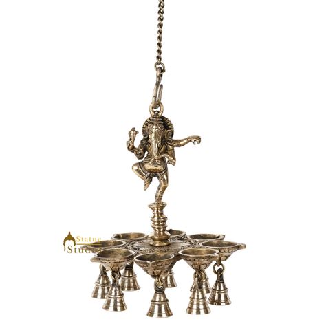Indian Brass South Indian Style Ganesha Hanging Oil Lamp Ganpati Templ ...