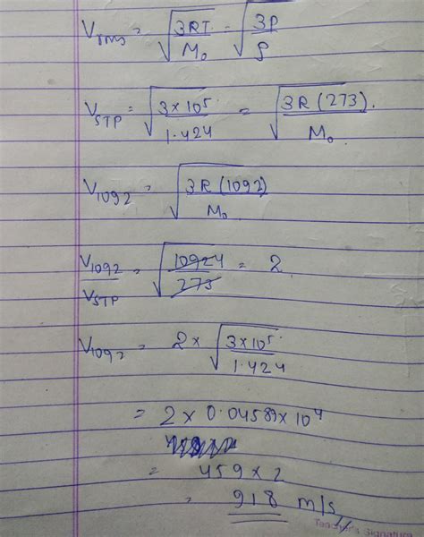calculate the RMS speed of oxygen molecule at 1092K, if the density of ...