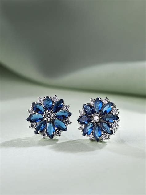 Priyaasi Radiant Blue Elegance American Diamond-Studded Silver Plated