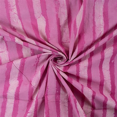 Buy Pink Stripe Dabu Cotton Hand Block Printed Fabric – Dmaasa