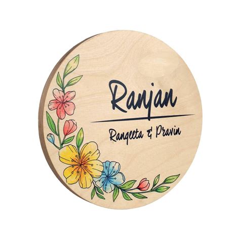 Floral Crescent - Wooden Name Plate | Water-resistant | 9 inch diameter ...