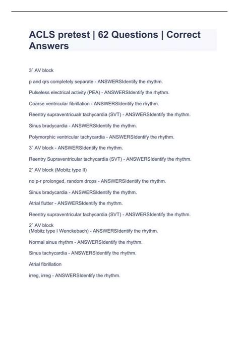 ACLS pretest | 62 Questions | Correct Answers - ACLS pretest - Stuvia US