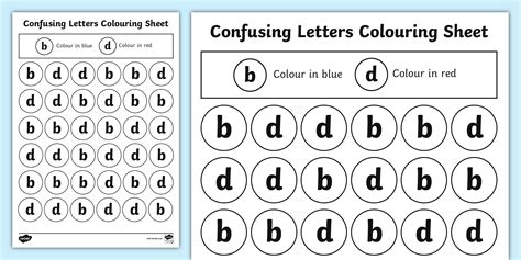 Editable Confusing Letters Colouring Worksheets B and D
