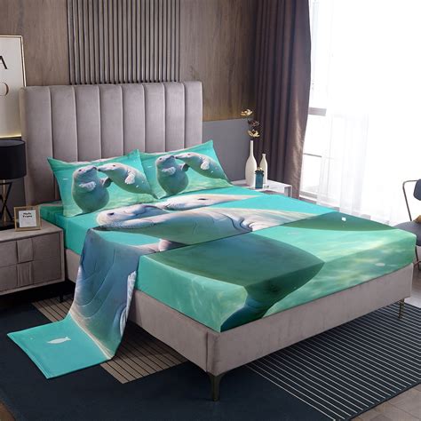 YST Manatee Bed Sheets Set King Size, Underwater World Sheet Set For ...