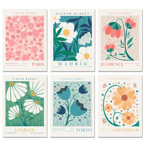 WIZZARTPRINTS SET OF 6 Flower wall art prints for room decoration ...