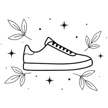 Sneaker silhouette black amp white line art with leaves amp stars ...